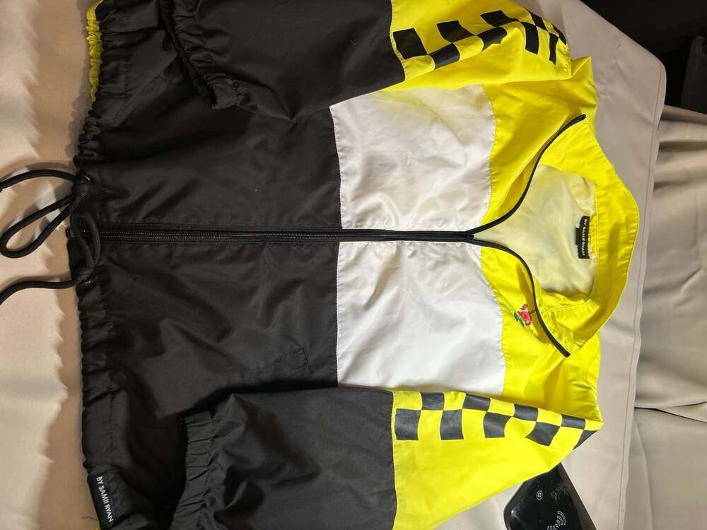 By Samii Ryan Yellow Checkered Rose Windbreaker Jacket Size M